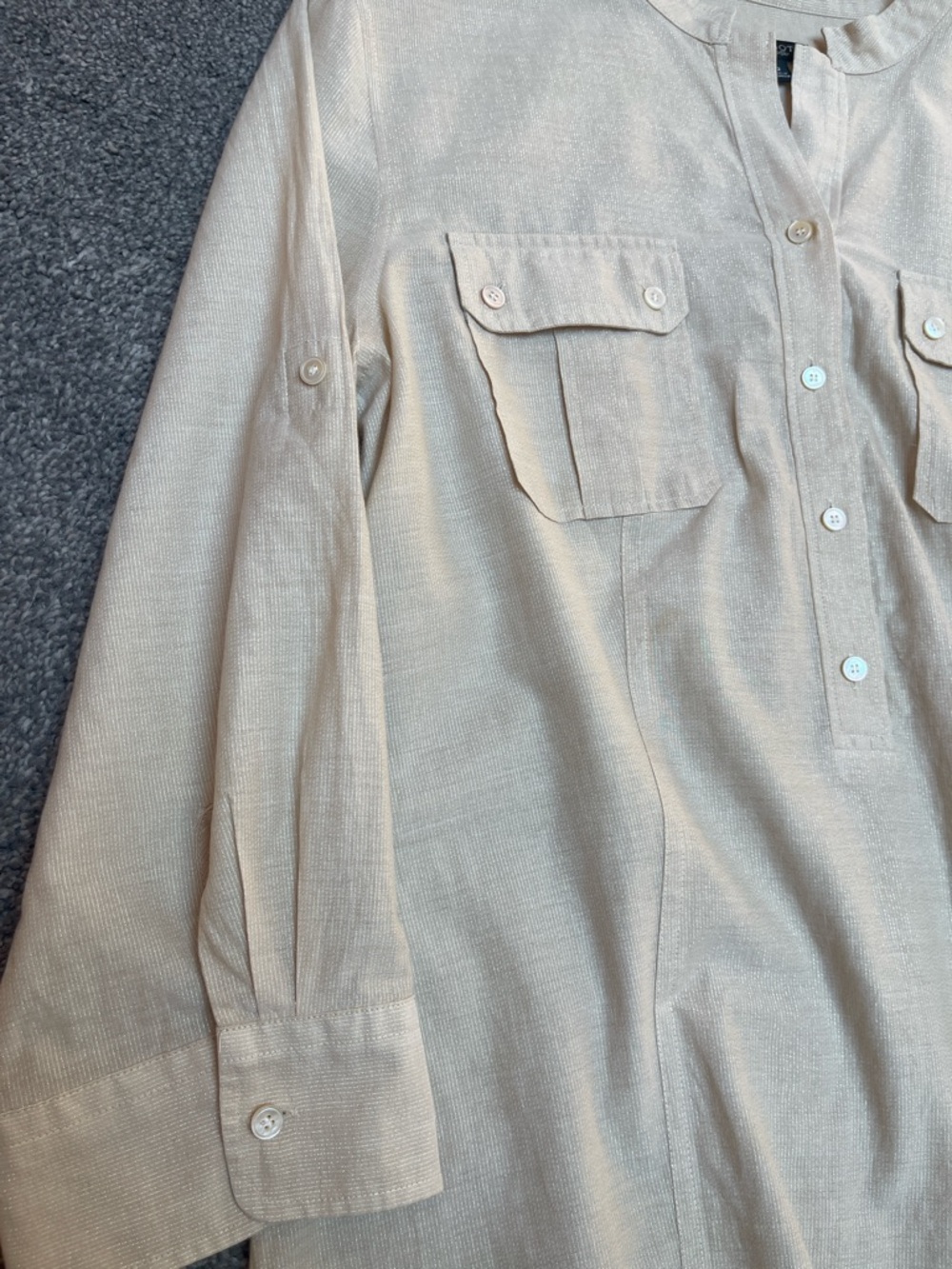 Talbots Cream And Silver Shimmer pinstripe Tunic w/ Adjustable Sleeve - size 12 - Picture 5 of 8